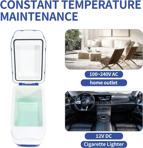 Vista 7 de Iceblue - Mini nevera de 7 litros / 9 latas, refrigerador para productos de cuidado de la piel con cinturón, enchufe AC y cargador de coche de 12V