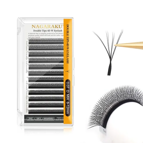 Vista 399 de NAGARAKU Extensión de pestañas en forma de W 3D con volumen en racimo, abanico prefabricado, pestañas postizas de visón sintético mate negro