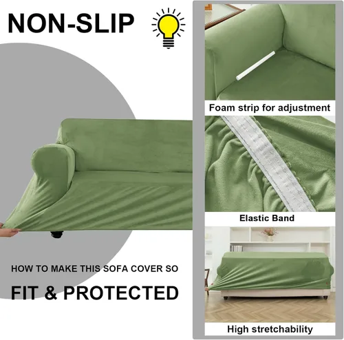 Vista 4 de UNBBRRL Fundas de sofá de 3 piezas para sofá, funda de terciopelo elástico para sillón con 1 funda de cojín de asiento y 1 funda de respaldo