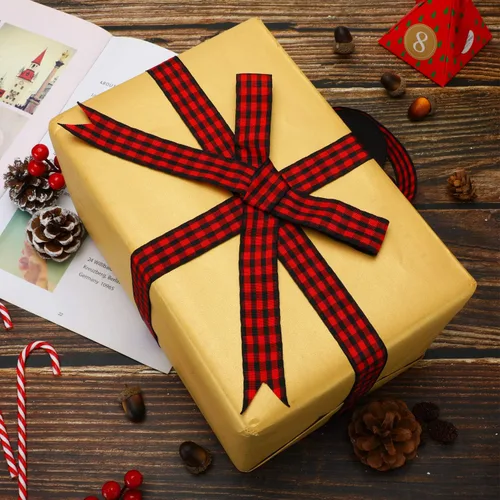 Vista 3 de Boao 2 rollos de cinta de cuadros de búfalo de Navidad de 1 pulgada, 30 yardas, cinta de envoltura a cuadros rojos, blancos y negros, borde