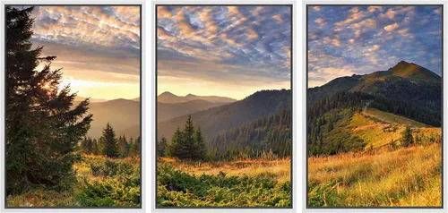 Vista 89 de Lienzo de 3 piezas, arte contemporáneo, decoración de pared moderna, cascada y flores