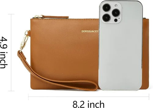 Vista 2 de DORIS&JACKY Bolso de mano pequeño de cuero para mujer, delgado, delgado, de piel de cabra, para teléfono celular, con correa