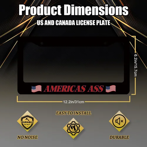 Vista 2 de American Ass - Marco de matrícula con texto divertido, soporte para placa de matrícula de acero inoxidable, personaliza la decoración de la placa