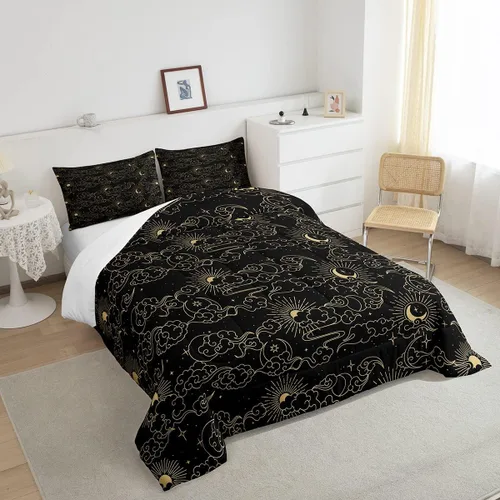 Vista 4 de Erosebridal Juego de edredón de sol y luna, juego de ropa de cama con estrellas místicas, espacio exterior, cosmos, constelaciones, zodiaco, relleno
