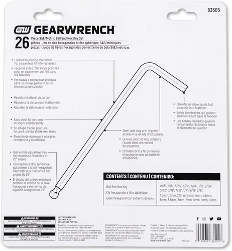 Vista 7 de GEARWRENCH 26 Piece SAE/Metric Ball End Long Arm Hex Key Set - 83505