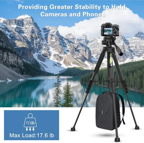 Vista 6 de Endurax Trípode de cámara 74 para Canon Nikon Sony, DSLR trípode alto con soporte para teléfono y bolsa de transporte