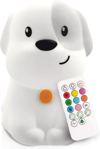 Lumipets Pepper The Puppy Dog - Luz nocturna de silicona blanda para niños | Bonita luz nocturna con control remoto y control táctil para