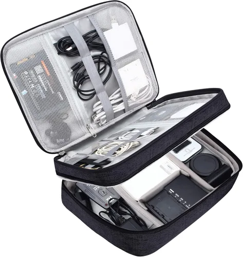 Vista 16 de SELLYFELLY Organizador de electrónica de viaje, universal, bolsa organizadora de cables, impermeable, accesorios electrónicos, estuches