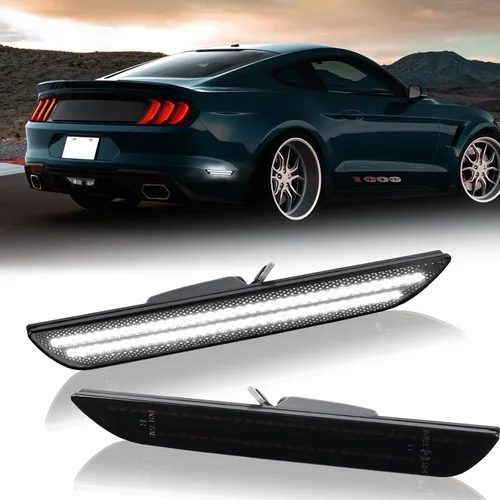 Vista 8 de Luces LED Marcadoras Laterales Lámpara Marcadora de Parachoques Trasero Reflectores para Ford Mustang 2015-2023, Lente Ahumada (Azul Hielo)