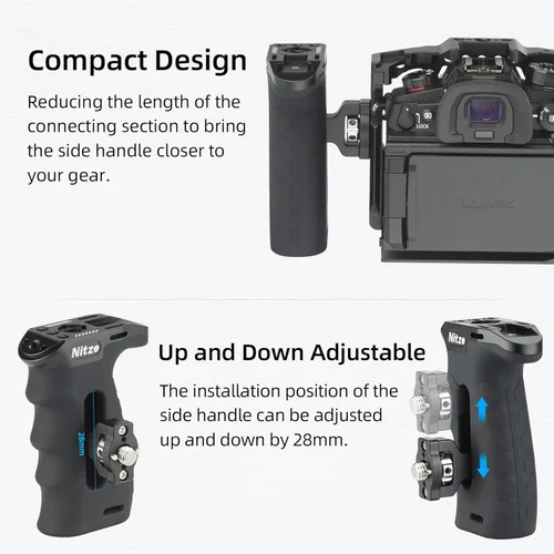 Vista 5 de Nitze Mango lateral ergonómico con tornillo de 3/8 pulgadas y pasadores de localización desmontables para ARRI, arriba/abajo e izquierda/derecha