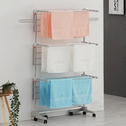 Vista 5 de Escurridor plegable con ruedas – 48 varillas de secado, resistente, móvil, perfecto para ropa, edredón, calcetines, ropa de cama, sábanas, 6 alas