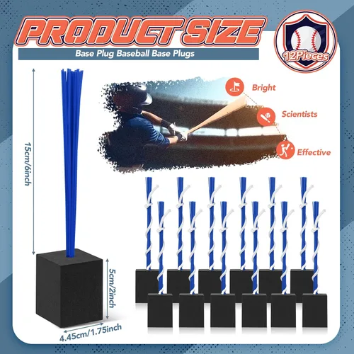 Vista 2 de Shappy 12 tapones de base de béisbol con borla, tapones de anclaje resistentes para campo de béisbol y accesorios de sóftbol Azul