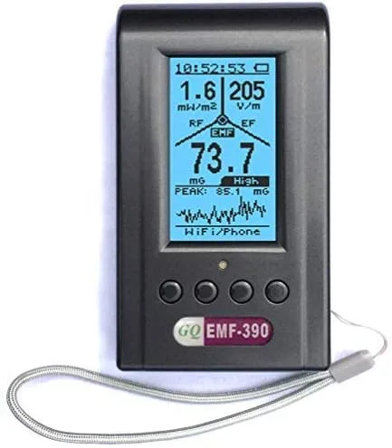 Medidor EMF Detector EMF GQ EMF-390 Detector de radiación electromagnética de tres campos 3 en 1 Medidor RF 5G Torre celular WiFi 10G y registro de