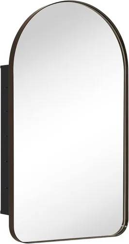 Vista 13 de Botiquín de baño empotrado en arco dorado cepillado con espejo de acero inoxidable con marco de metal rectangular con espejo de 16 x 28.3 pulgadas