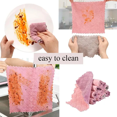 Vista 8 de Paquete de 10 paños de cocina suaves, sin olor, paños de cocina reutilizables, paños de limpieza para el hogar, secado rápido, sin aceite