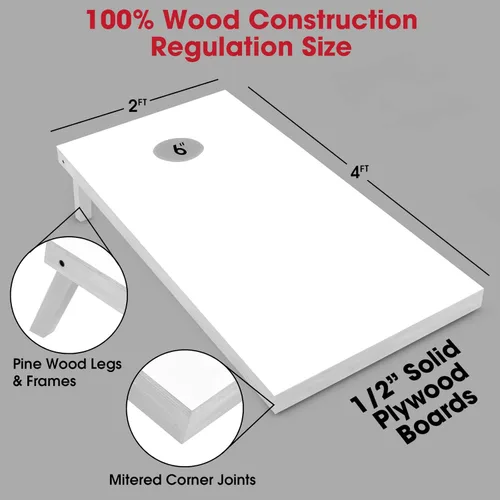Vista 2 de GoSports 4 ft x 2 ft Regulation Size Wooden Cornhole Boards Set with White Finish - Includes Carrying Case