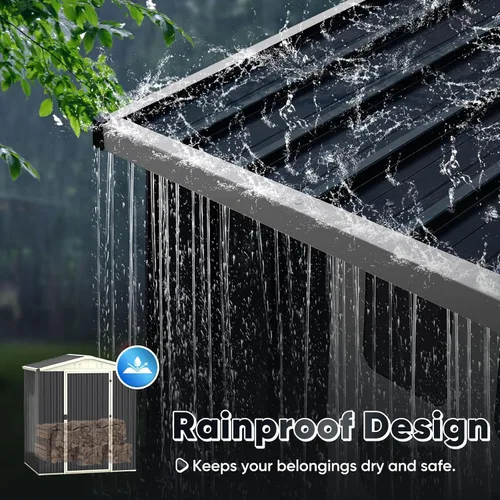 Vista 3 de Quictent Cobertizo de almacenamiento de metal de 6 x 4 pies, cobertizo de jardín al aire libre con cerradura, cobertizo impermeable