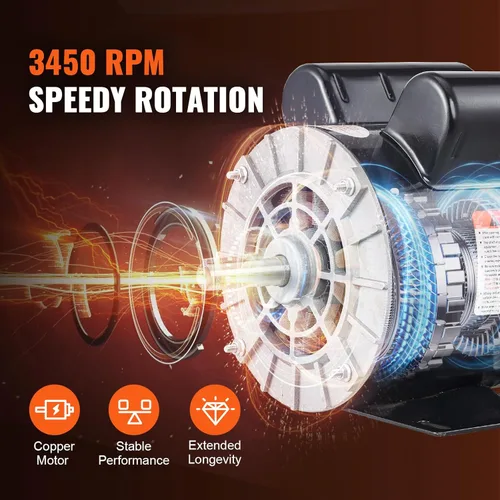 Vista 3 de VEVOR Motor Eléctrico de Compresor de Aire de 2 HP, 115/230V, 20/10 Amperios, Marco 56 3450 RPM, Eje Claveado de 5/8 Pulgadas, Longitud de Eje