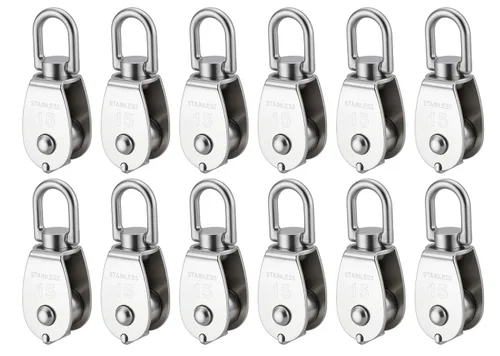 I-MART Paquete de 12 poleas M15, polea giratoria de acero inoxidable 304, polea de cuerda resistente para elevación, polea de cable para cuerda de