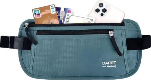 Vista 51 de DAITET Cinturón de dinero, soporte para pasaporte, cartera de viaje oculta segura con bloqueo RFID, riñonera encubierta (negro), Negro, Rfid