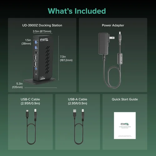 Vista 9 de Plugable Estación de acoplamiento dual DisplayPort y HDMI - Dock USB 3.0 y USB-C para portátil para monitores duales, DisplayLink, Mac