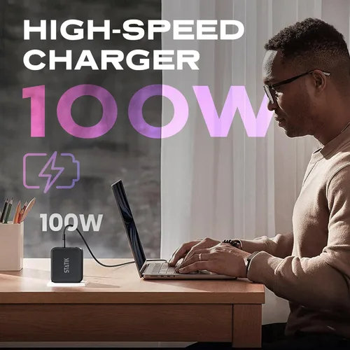 Vista 7 de STATIK Adaptador de corriente GaN de carga rápida - 48W Dual USB C y USB - Cargador compacto plegable para iPhone, iPad, Samsung, Pixel - Protección