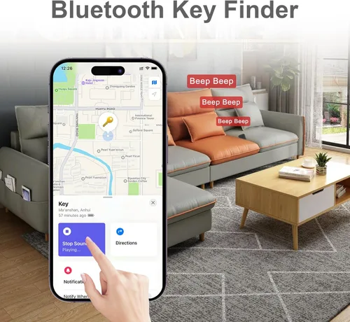 Vista 4 de Alarma de seguridad personal y ubicación GPS: funciona con Apple Find My, solo iOS, Android no compatible, sirena de autodefensa de 130 dB, posición