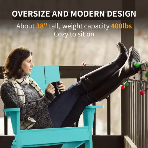 Vista 4 de MXIMU Silla Adirondack moderna resistente a la intemperie con portavasos, sillas de gran tamaño para hogueras Adorondic de plástico al aire libre