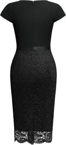 Vista 6 de Miusol Vestido de cóctel con volantes y encaje floral con cuello en V para mujer