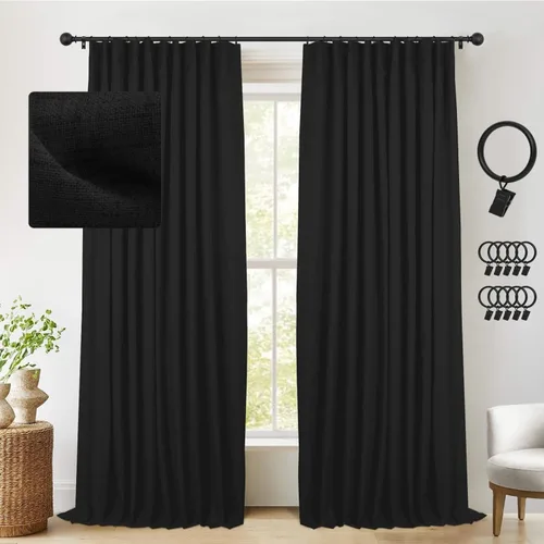 Vista 37 de INOVADAY Cortinas térmicas para puerta corredera 100% opacas para dormitorio, cortinas de puerta corrediza de vidrio extra anchas para patio, lino