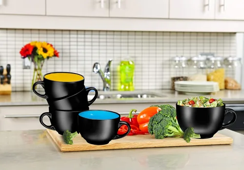 Vista 8 de Juego de 4 tazas de cerámica de 24 onzas, multiusos, para sopa, capuccino, café latte, té, cereales, tazón de postre helado