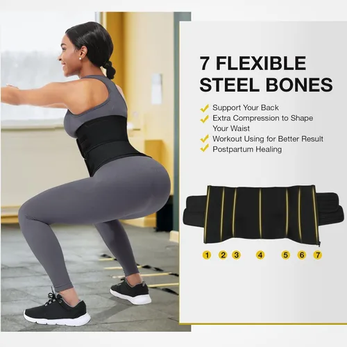 Vista 5 de FeelinGirl Waist Trainer for Women Long Torso Sauna Workout Double Belt With Zipper 7 Steel Bones