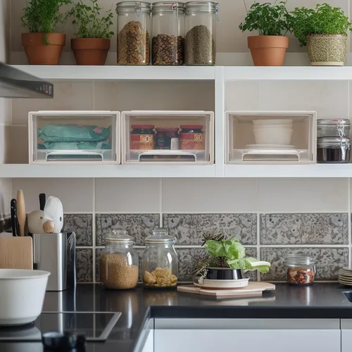 Vista 7 de Gloreen Cajones de almacenamiento apilables de plástico de 12 L, 3 paquetes de caja de cajón compacta de escritorio