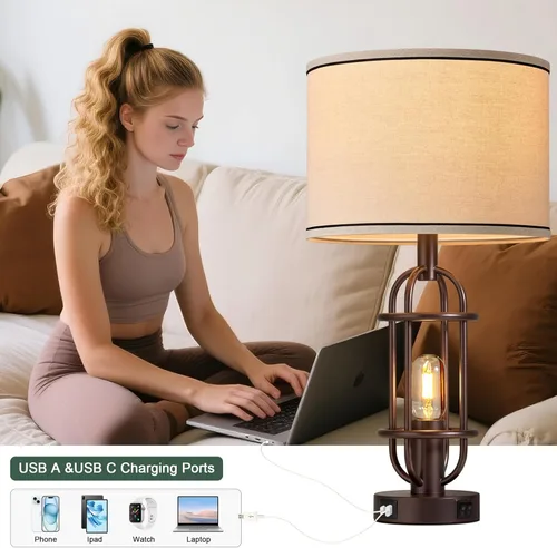 Vista 3 de Reaketon - Juego de 2 lámparas de sala de estar, lámpara de mesa de 22.3" estilo granja para dormitorio, lámparas vintage para mesitas de noche