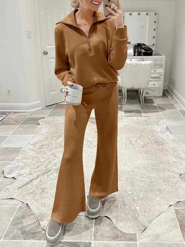 Vista 9 de ANRABESS Women 2 Piece Outfits Sweatsuit Set 2023 Fall Oversized Half Zip Sweatshirt Wide Leg Sweatpant Lounge Set Tracksuit
