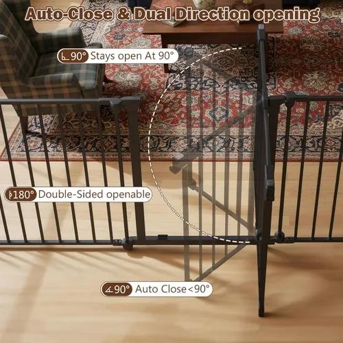 Vista 8 de Mumeasy Puerta de bebé extra ancha de 126 pulgadas para puertas, escaleras y chimenea, puerta de seguridad de cierre automático para perros y Negro