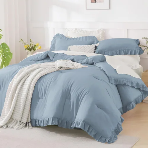 Vista 45 de Andency - Edredón beige con volantes tamaño individual, de 2 piezas, estilo rústico shabby clásico para niños, ligero y suave de microfibra