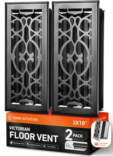 Vista 10 de Home Intuition Cubiertas de ventilación de piso victoriano de 2X12 pulgadas, registro de piso con cubierta de malla, trampa de calor y aire
