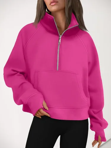 Vista 6 de AUTOMET Sudaderas con media cremallera para mujer, sudadera corta de vellón con cremallera de un cuarto, sudaderas con capucha para el otoño, a