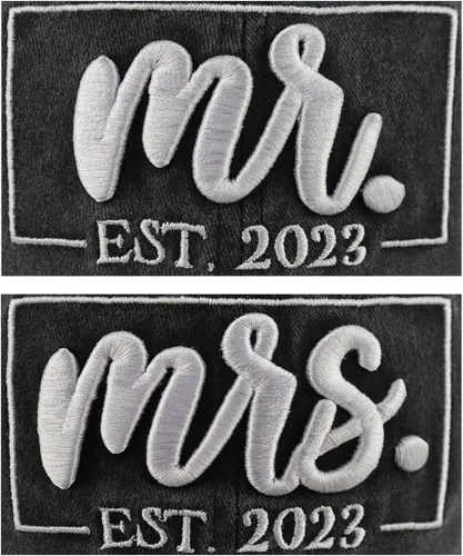Vista 4 de 2PCS Mr and Mrs Est 2023 2024 Hats for Men Women, Funny Adjustable Embroidered Cotton Birthday Baseball Cap