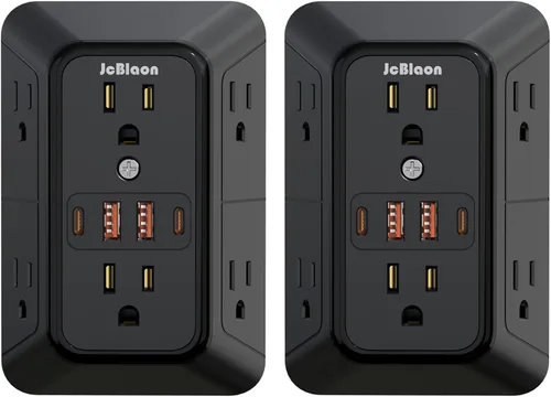 Vista 11 de JcBlaon Extensor de Enchufe Protector de Sobretensiones - Divisor de 6 Salidas con 4 Puertos USB (2 USB C), Expansor de Enchufes Múltiples Cargador