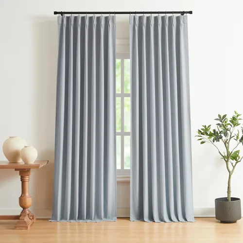 Vista 20 de Vision Home Cortinas marrones con pliegues pinzados, opacas completas, cortinas de ventana de lino mezclado para oscurecer la habitación, cortinas