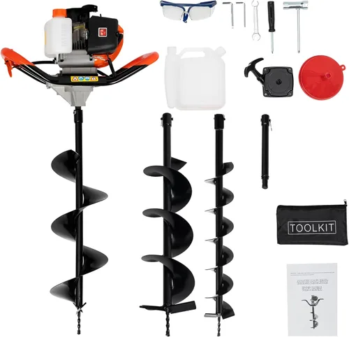 Excavadora de agujeros de poste de taladro de tierra de 52 CC 2.3 HP + brocas de 4, 6 y 8 pulgadas, 2 tiempos a gas de 2 tiempos, excavadora de