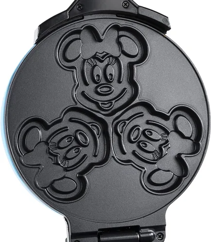 Vista 6 de Disney Mickey & Minnie - Máquina de gofres de doble volteo de Select Brands – Plancha de gofres antiadherente giratoria – Control de dorado