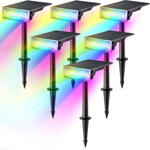 Consciot Luces solares que cambian de color al aire libre, focos solares RGB para exteriores, 8 modos de color, focos solares para exteriores,