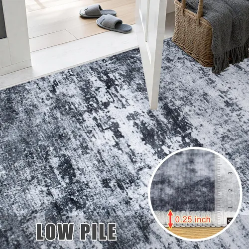 Vista 7 de Alfombra de pasillo lavable de 2.6 x 8 pies; moderna alfombra abstracta suave y fina, color negro