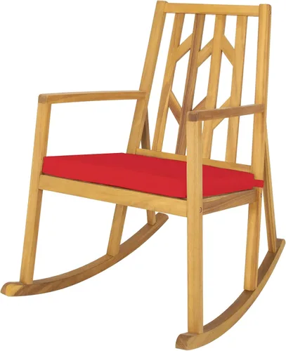 RELAX4LIFE Mecedora de madera para exteriores – Mecedora de patio de gran tamaño con respaldo alto, reposabrazos largo, cojín suave extraíble, Rojo