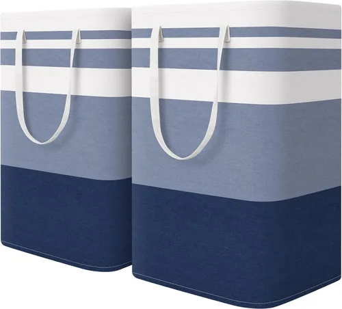 HomeHacks Paquete de 2 cestas grandes para la lavandería, impermeable, cesta de lavandería independiente, cesta de ropa alta plegable con asas Azul