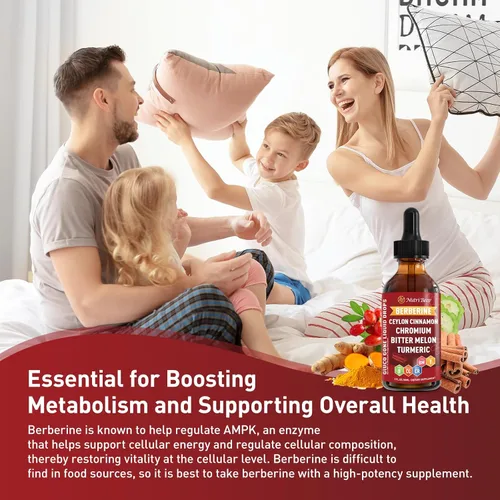 Vista 7 de Berberina con canela de Ceilán - Gotas líquidas de suplemento de berberina con extracto de melón amargo, cúrcuma, cromo, Gymnema, Moringa, activador