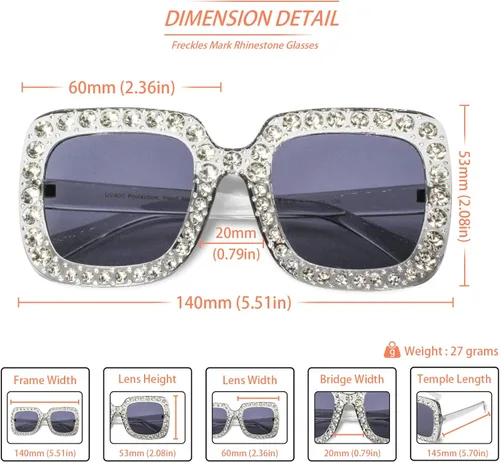 Vista 4 de Freckles Mark Elton Rhinestone Oversized Sunglasses Womens Men Trendy Square Swift Eras Star Glasses for Concert Disco Outfit